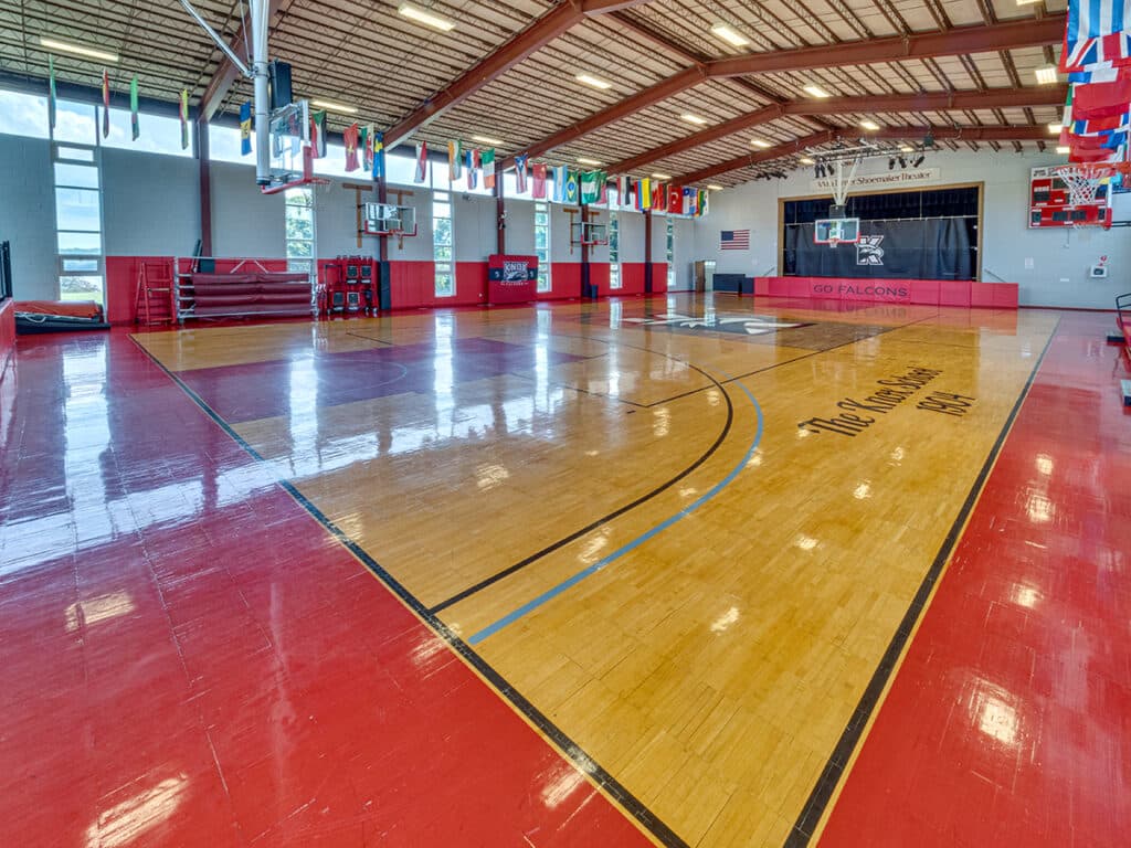 Full-size basketball court gymnasium